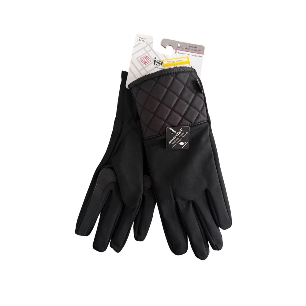 Isotoner Women Black smartDri‎ Touchscreen Compatible Quilted Cuff Gloves L/XL